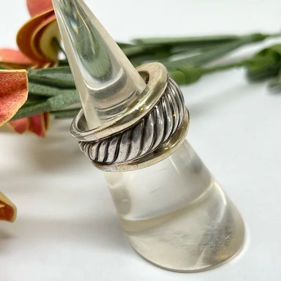 David Yurman Thoroughbred Cable Ring .925/14K Gold - Picture 2 of 9